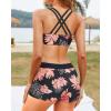 imageYonique Tankini Swimsuits for Women 3 Piece Bathing Suits Swim Tank Top with Boy Shorts and Bra Modest SwimwearBlack and Orange