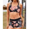 imageYonique Tankini Swimsuits for Women 3 Piece Bathing Suits Swim Tank Top with Boy Shorts and Bra Modest SwimwearBlack and Orange