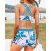 imageYonique Tankini Swimsuits for Women 3 Piece Bathing Suits Swim Tank Top with Boy Shorts and Bra Modest SwimwearBlue Flower