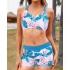 imageYonique Tankini Swimsuits for Women 3 Piece Bathing Suits Swim Tank Top with Boy Shorts and Bra Modest SwimwearBlue Flower