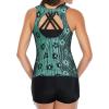 imageYonique Tankini Swimsuits for Women 3 Piece Bathing Suits Swim Tank Top with Boy Shorts and Bra Modest SwimwearBlue Green Striped Floral