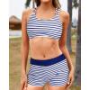 imageYonique Tankini Swimsuits for Women 3 Piece Bathing Suits Swim Tank Top with Boy Shorts and Bra Modest SwimwearBlue Striped