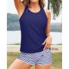imageYonique Tankini Swimsuits for Women 3 Piece Bathing Suits Swim Tank Top with Boy Shorts and Bra Modest SwimwearBlue Striped
