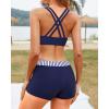 imageYonique Tankini Swimsuits for Women 3 Piece Bathing Suits Swim Tank Top with Boy Shorts and Bra Modest SwimwearBlue and White Stripe