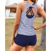 imageYonique Tankini Swimsuits for Women 3 Piece Bathing Suits Swim Tank Top with Boy Shorts and Bra Modest SwimwearBlue and White Stripe
