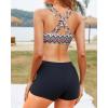 imageYonique Tankini Swimsuits for Women 3 Piece Bathing Suits Swim Tank Top with Boy Shorts and Bra Modest SwimwearBluegreen Geometric