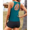 imageYonique Tankini Swimsuits for Women 3 Piece Bathing Suits Swim Tank Top with Boy Shorts and Bra Modest SwimwearBluegreen Geometric