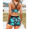 imageYonique Tankini Swimsuits for Women 3 Piece Bathing Suits Swim Tank Top with Boy Shorts and Bra Modest SwimwearBright Blue Flower