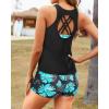 imageYonique Tankini Swimsuits for Women 3 Piece Bathing Suits Swim Tank Top with Boy Shorts and Bra Modest SwimwearBright Blue Flower