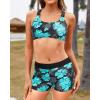 imageYonique Tankini Swimsuits for Women 3 Piece Bathing Suits Swim Tank Top with Boy Shorts and Bra Modest SwimwearBright Blue Flower