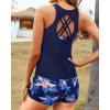 imageYonique Tankini Swimsuits for Women 3 Piece Bathing Suits Swim Tank Top with Boy Shorts and Bra Modest SwimwearGalaxy Blue Leaf