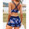 imageYonique Tankini Swimsuits for Women 3 Piece Bathing Suits Swim Tank Top with Boy Shorts and Bra Modest SwimwearGalaxy Blue Leaf