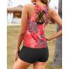 imageYonique Tankini Swimsuits for Women 3 Piece Bathing Suits Swim Tank Top with Boy Shorts and Bra Modest SwimwearRed Floral