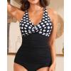 imageYonique Tummy Control Tankini Top Only V Neck Swim Top Twist Front Bathing Suit Top No BottomBlack Dot