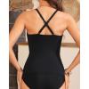 imageYonique Tummy Control Tankini Top Only V Neck Swim Top Twist Front Bathing Suit Top No BottomBlack Dot