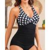 imageYonique Tummy Control Tankini Top Only V Neck Swim Top Twist Front Bathing Suit Top No BottomBlack Dot