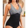 imageYonique Tummy Control Tankini Top Only V Neck Swim Top Twist Front Bathing Suit Top No BottomBlack and White
