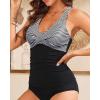 imageYonique Tummy Control Tankini Top Only V Neck Swim Top Twist Front Bathing Suit Top No BottomBlack and White