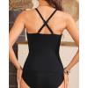 imageYonique Tummy Control Tankini Top Only V Neck Swim Top Twist Front Bathing Suit Top No BottomBlack and White