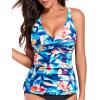 imageYonique Tummy Control Tankini Top Only V Neck Swim Top Twist Front Bathing Suit Top No BottomBlue Flower
