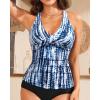 imageYonique Tummy Control Tankini Top Only V Neck Swim Top Twist Front Bathing Suit Top No BottomBlue Tie Dye