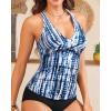imageYonique Tummy Control Tankini Top Only V Neck Swim Top Twist Front Bathing Suit Top No BottomBlue Tie Dye