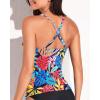 imageYonique Tummy Control Tankini Top Only V Neck Swim Top Twist Front Bathing Suit Top No BottomColorful Leaves