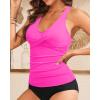 imageYonique Tummy Control Tankini Top Only V Neck Swim Top Twist Front Bathing Suit Top No BottomHot Pink