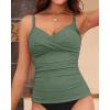 imageYonique Womens Tankini Top Swimwear Twist V Neck Swimsuits Tummy Control Bathing Suits Top OnlyArmy Green