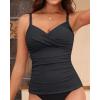 imageYonique Womens Tankini Top Swimwear Twist V Neck Swimsuits Tummy Control Bathing Suits Top OnlyBlack