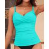 imageYonique Womens Tankini Top Swimwear Twist V Neck Swimsuits Tummy Control Bathing Suits Top OnlyBright Blue