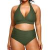 imageYonique Womens Two Piece Plus Size Halter Bikini Swimsuits Tummy Control Bathing Suits High Waisted SwimwearArmy Green