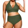 imageYonique Womens Two Piece Plus Size Halter Bikini Swimsuits Tummy Control Bathing Suits High Waisted SwimwearArmy Green