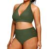 imageYonique Womens Two Piece Plus Size Halter Bikini Swimsuits Tummy Control Bathing Suits High Waisted SwimwearArmy Green