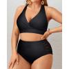 imageYonique Womens Two Piece Plus Size Halter Bikini Swimsuits Tummy Control Bathing Suits High Waisted SwimwearBlack 01