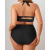imageYonique Womens Two Piece Plus Size Halter Bikini Swimsuits Tummy Control Bathing Suits High Waisted SwimwearBlack 01