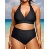 imageYonique Womens Two Piece Plus Size Halter Bikini Swimsuits Tummy Control Bathing Suits High Waisted SwimwearBlack 01