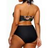 imageYonique Womens Two Piece Plus Size Halter Bikini Swimsuits Tummy Control Bathing Suits High Waisted SwimwearBlack and Flower