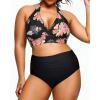 imageYonique Womens Two Piece Plus Size Halter Bikini Swimsuits Tummy Control Bathing Suits High Waisted SwimwearBlack and Flower