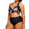 imageYonique Womens Two Piece Plus Size Halter Bikini Swimsuits Tummy Control Bathing Suits High Waisted SwimwearBlack and Flower