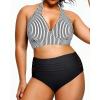 imageYonique Womens Two Piece Plus Size Halter Bikini Swimsuits Tummy Control Bathing Suits High Waisted SwimwearBlack and Stripe