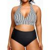 imageYonique Womens Two Piece Plus Size Halter Bikini Swimsuits Tummy Control Bathing Suits High Waisted SwimwearBlack and Stripe