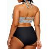 imageYonique Womens Two Piece Plus Size Halter Bikini Swimsuits Tummy Control Bathing Suits High Waisted SwimwearBlack and Stripe