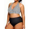 imageYonique Womens Two Piece Plus Size Halter Bikini Swimsuits Tummy Control Bathing Suits High Waisted SwimwearBlack and Stripe