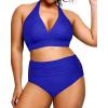 imageYonique Womens Two Piece Plus Size Halter Bikini Swimsuits Tummy Control Bathing Suits High Waisted SwimwearBlue