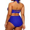 imageYonique Womens Two Piece Plus Size Halter Bikini Swimsuits Tummy Control Bathing Suits High Waisted SwimwearBlue