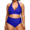 imageYonique Womens Two Piece Plus Size Halter Bikini Swimsuits Tummy Control Bathing Suits High Waisted SwimwearBlue