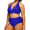 imageYonique Womens Two Piece Plus Size Halter Bikini Swimsuits Tummy Control Bathing Suits High Waisted SwimwearBlue