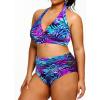 imageYonique Womens Two Piece Plus Size Halter Bikini Swimsuits Tummy Control Bathing Suits High Waisted SwimwearBlue Leaves