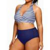 imageYonique Womens Two Piece Plus Size Halter Bikini Swimsuits Tummy Control Bathing Suits High Waisted SwimwearBlue and Stripe